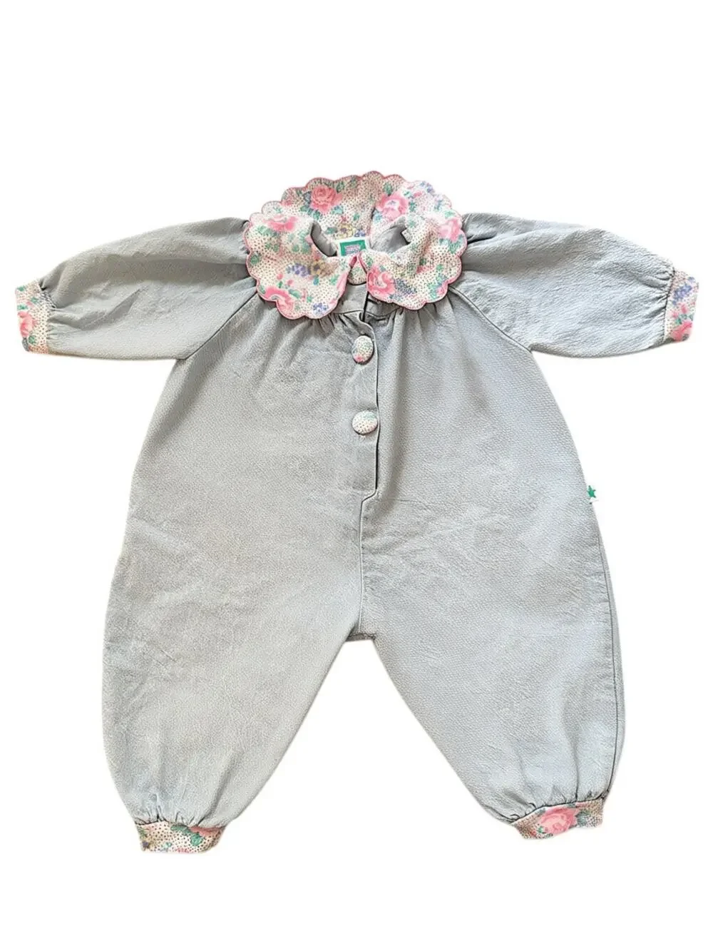 Vintage Little Me Blue Chambray Floral Collar Baby Romper | 6–9 Months
